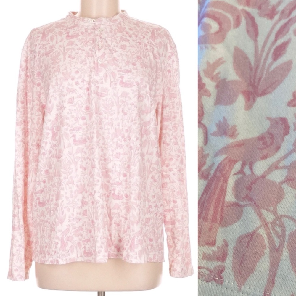 Hill House Light Pink Sherwood Forest Floral Long Sleeve Top M